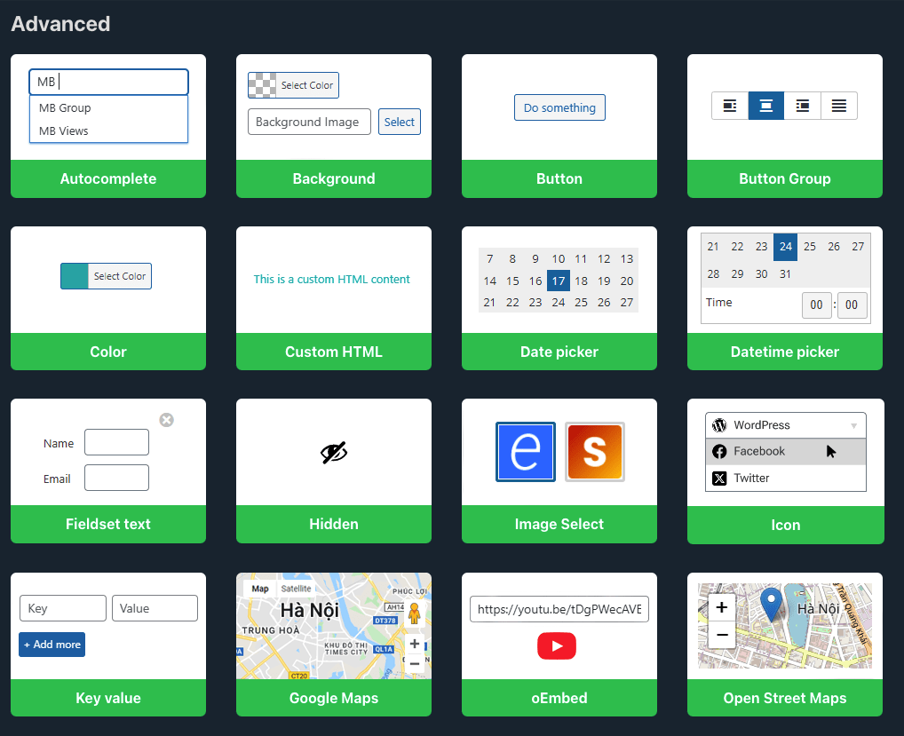 Đánh giá plugin Meta Box: Công cụ mạnh mẽ để mở rộng WordPress 1 Một số trường dữ liệu trong Meta Box